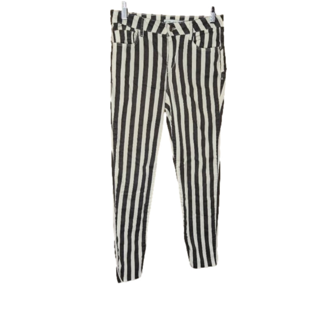 Lefties Denim Skinny Jeans Black/White Striped Size 26